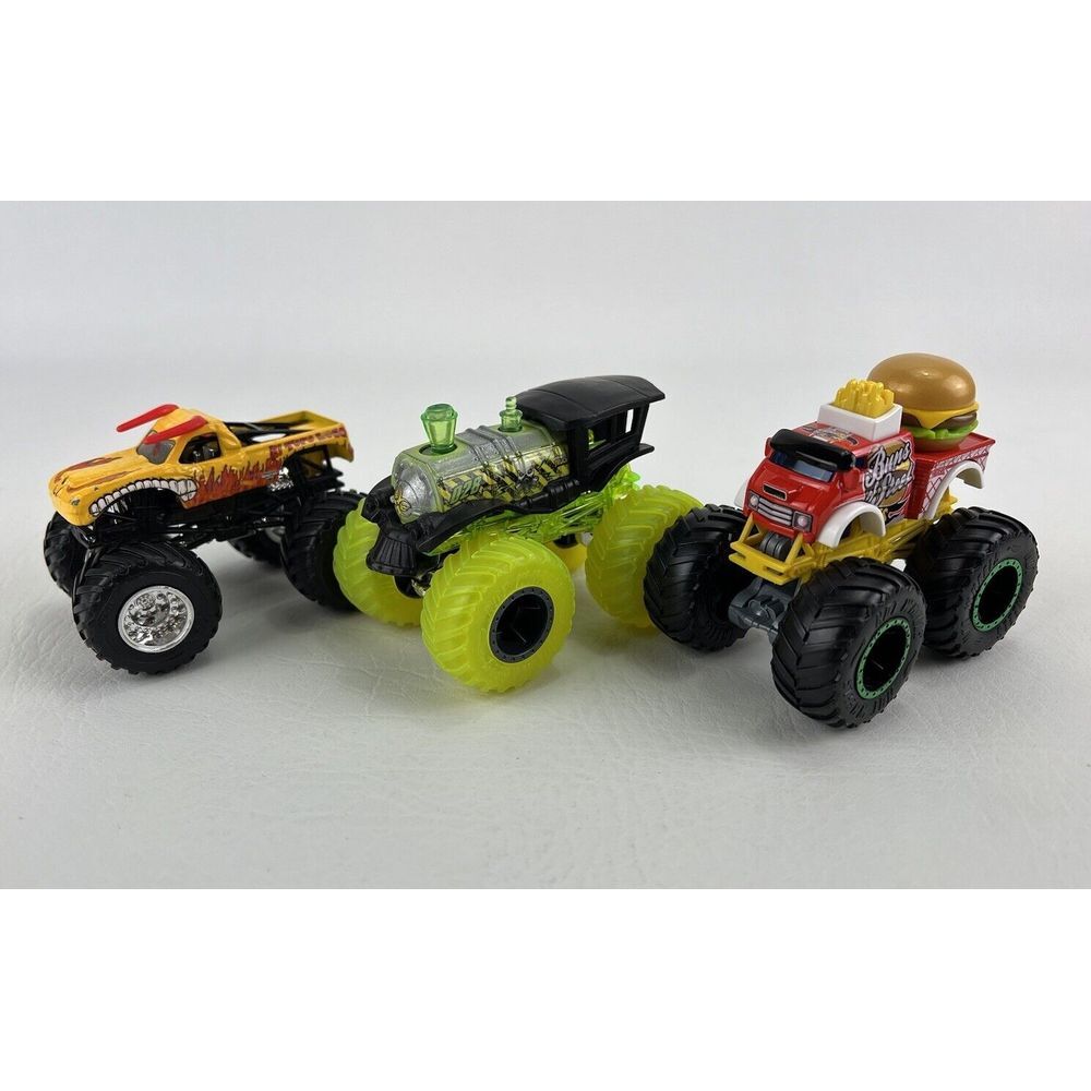 Hot Wheels Monster Trucks Lot Of 3 Train Burger Buns El Loco